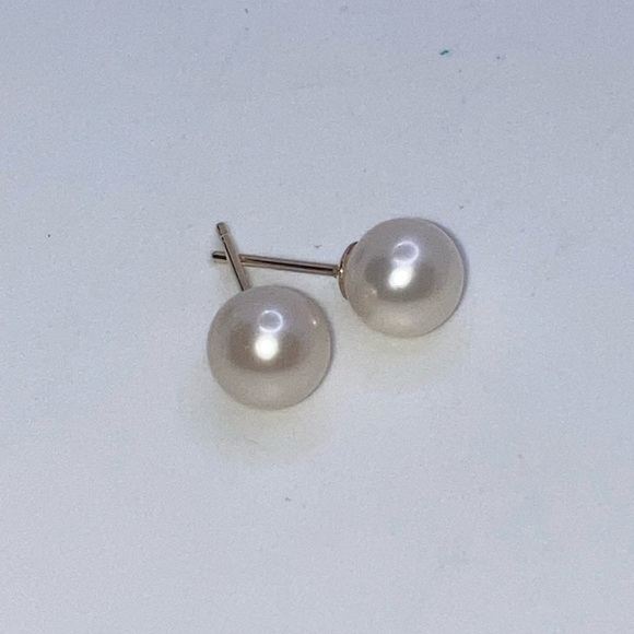 Vtg 14k Yellow Gold & Freshwater Pearl Stud Earrings - 8mm - Picture 8 of 11